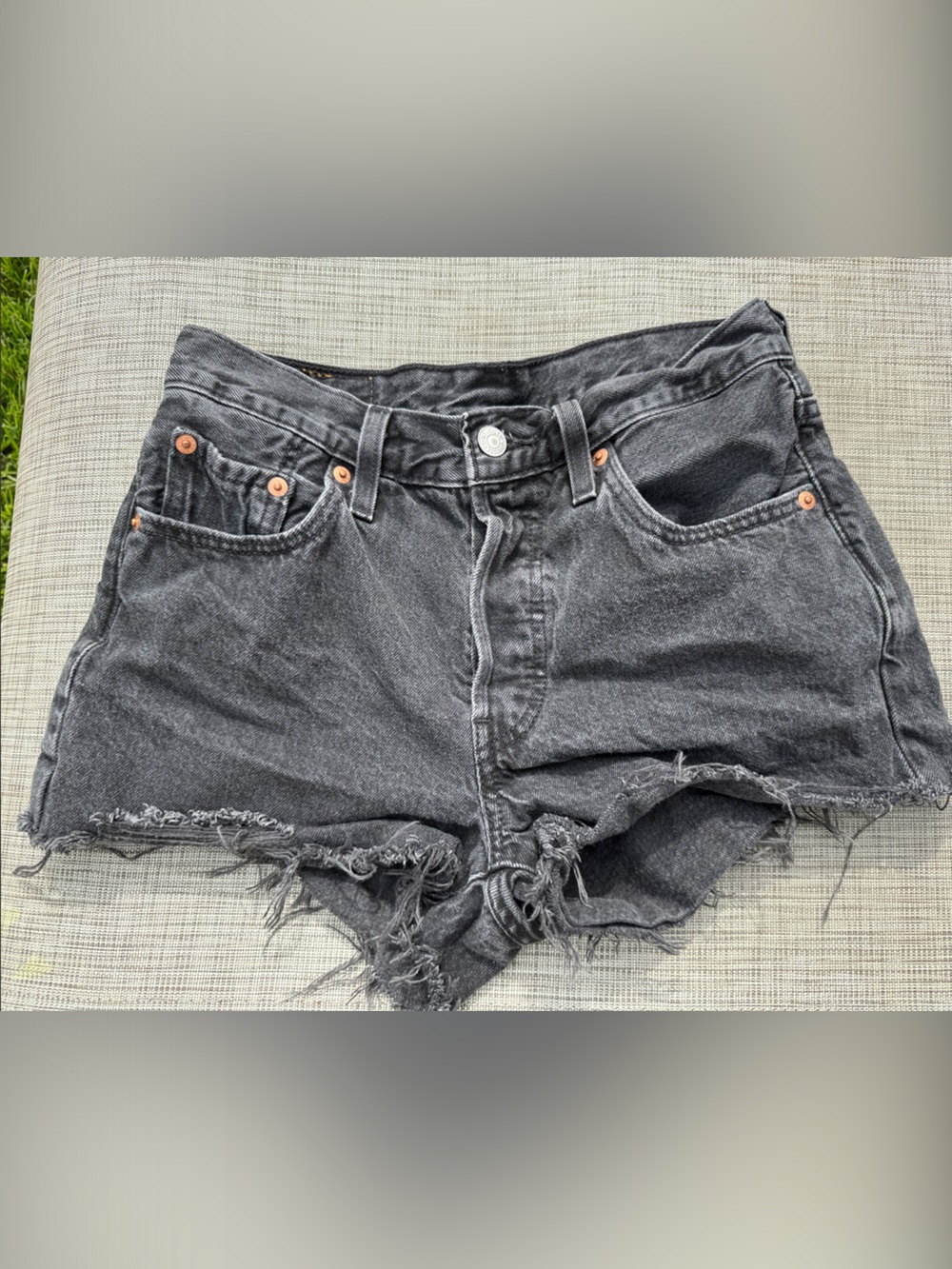 Vintage 501 Levis High Waisted Button Women's Black Frayed Denim Shorts